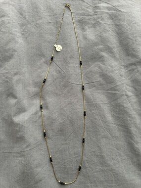 Vintage Gold Tone Necklace with Black Bead Accents - Unbranded